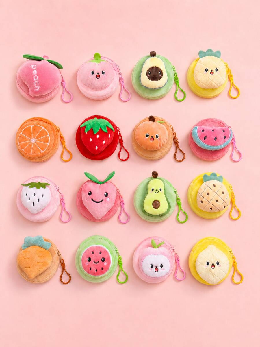 XD 12pcs/6pcs/3pcs/1pc Multi-Functional Children's Fruit Pattern Coin Storage Bag, Compact And Ultra-Portable, Can Store Coins, Keys And Other Small Items, Also Can Be Decorated On Backpacks And Bags, A Gift That Children Love - Multicolor - View 1