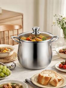 1PC Deep Stainless Steel Hot Pot With Glass Lid, Large Double Handle Cooking & Serving Pot For Family Hot Pot, Seafood Boil, Soup And Dinner Gatherings - View 7