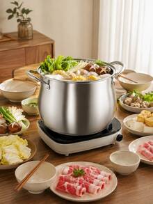1PC Deep Stainless Steel Hot Pot With Glass Lid, Large Double Handle Cooking & Serving Pot For Family Hot Pot, Seafood Boil, Soup And Dinner Gatherings - View 2