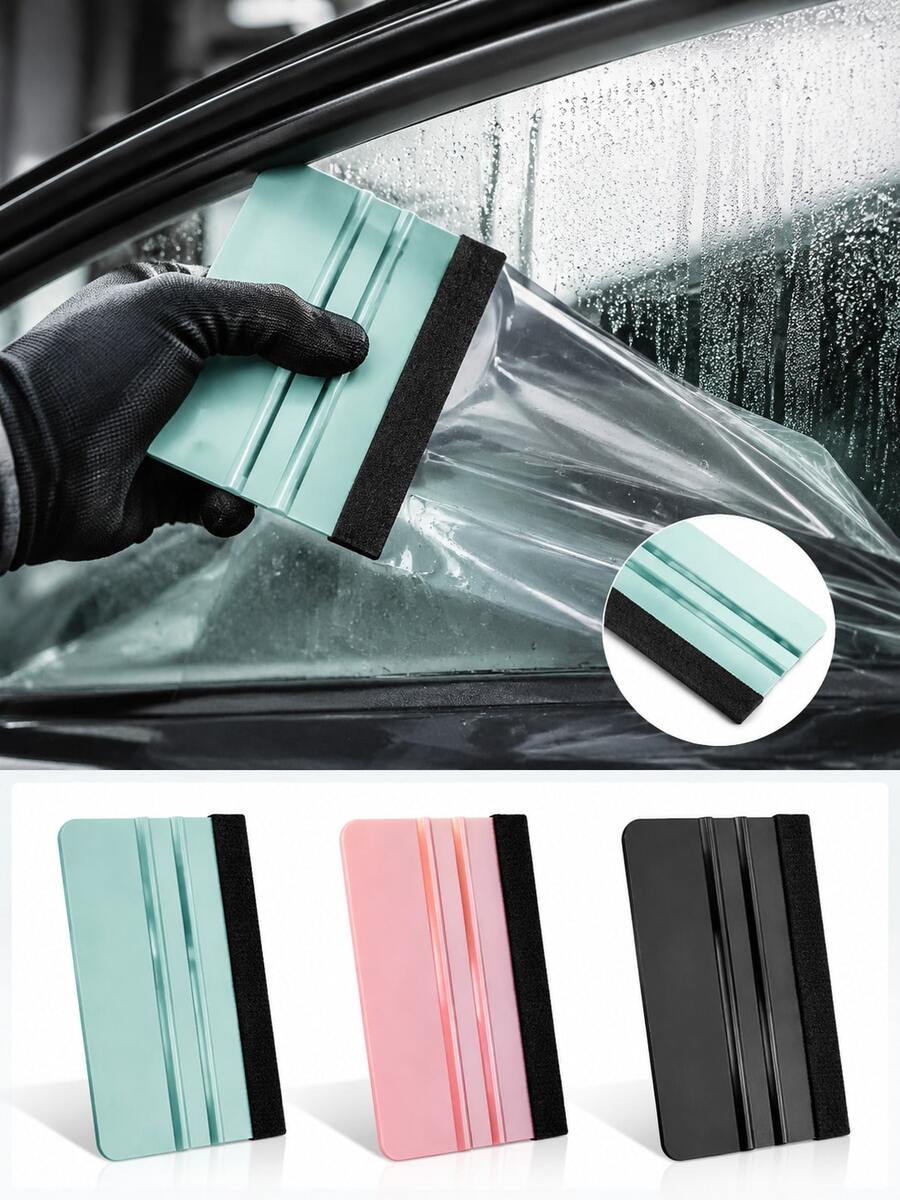 4pcs Felt Edge Squeegee Vinyl Film Application Tool, Car Window Film Installation Kit, Includes Extra Replacement Felt, Straight Edge Squeegee Applicator, Suitable For Car Body Wrap, Window Film, Decals And Stickers, Scratch-Resistant Car Maintenance Tool