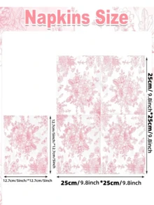 5/20/40pcs Blue & Pink Vintage Line Floral Pattern Disposable Napkins, French Style Hand-Drawn Botanical Print Cocktail Napkins, 13*13 Inch 2-Ply Thick, Suitable For Weddings, Birthday Parties, Afternoon Tea, Baby Showers And Party Table Decor - Multicolor - View 6