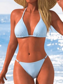 Baju Renang Model Halter Neck Warna Cerah Terbaru untuk Musim Panas, Bikini Segitiga Dua Potong Gaya Seksi, Pakaian Renang Pantai untuk Liburan yang Melangsingkan dan Memberikan Efek Push-Up - MultiWarna - View 2