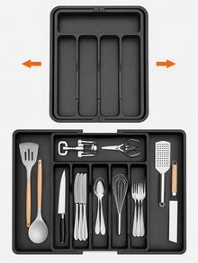 Extra Large Cutlery Drawer Organizer, Expandable Cutlery Tray | Kitchen Flat Cutlery Storage Rack, Adjustable Plastic Organizer Box, Suitable For Spoons, Forks, Knives - Multicolor - View 6