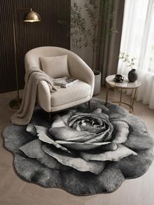 Ins-Style Luxury Faux Cashmere Rug/Mat, Fashionable Rose Floral Design, Versatile For Living Room, Bedroom, Dining Room, Laundry Room, Entryway, Multiple Sizes, Vibrant Colors, Soft & Plush Texture, Suitable For Spring, Summer, Autumn, Winter - Black and White - View 11