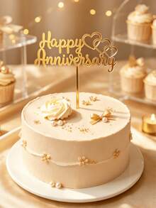 1个/2个/3个周年纪念快乐亚克力蛋糕装饰插牌，周年纪念蛋糕装饰，情人节蛋糕装饰，结婚周年纪念蛋糕装饰，家居厨房用品，烘焙装饰，烘焙用品，蛋糕装饰 - 金色 - 查看 3