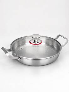 1pc Premium Stainless Steel Frying Pan With Glass Lid, Wide Double Handles Shallow Bottom Cooking Pot, Hammered Interior, Suitable For Seafood, Pasta, Stew, Frying Pan/Cookware, Kitchen Cooking Utensils, Induction Cooktop Compatible Cookware Set - View 8