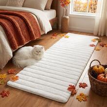 1pc Soft Fluffy New Long Striped Rabbit Fur Decorative Rug, Comfortable Touch, Silicone Non-Slip Bottom With 7mm Sponge Middle, Perfect For Bedroom, Living Room, Study, Office Or Entryway. It Can Be Used As A Floor Mat And Easily Create A Cozy Bedroom Atmosphere. This Plush Rug Supports Water Washing, Non-Slip Bottom, Cute Design - White - View 2