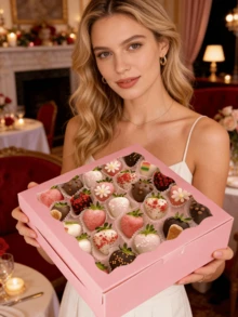 6/12pcs 20.32cm X 20.38cm Bread Box, Pie Box, Cookie Box, Chocolate Strawberry Box, Cake Box/Suitable For Wedding/Birthday/Christmas/Holiday - Pink - View 3