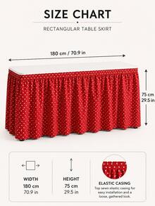 1pc Red White Polka Dot Table Skirt, Classic Festive Polyester Rectangular Ruffled Pleated Decorative Party Table Cover For Christmas, Birthday Party, Holiday Gathering, Dessert Buffet, Winter Celebration & Room Decor - Multicolor - View 8