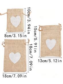 8pcs/15pcs Heart Burlap Drawstring Gift Bags, Small Linen Pouches With Heart Patch, Multi Color Reusable Fabric Treat Bags For Wedding Favor, Bridal Shower, Holiday Party Storage - Diverse - View 6