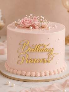 1pc/3pcs/5pcs "Princess Birthday" PMMA Cake Topper Picks, Modern Letter Cake Decoration For Birthday Party, Birthday Cake Decor Gift, DIY Cake Decorating Supplies, Baking Decoration, Baking Supplies, Cake Accessories, Kitchen Essentials, Holiday Gift - Gold - View 2