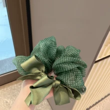 1PC Women's Double Layer Mesh Floral Scrunchie, Satin Bow Patchwork Design, Suitable For Thick Long Hair, Gentle French Coquette Sweet Style, Can Be Used For Daily Hair Styling, Commuting, Dating Afternoon Tea, Outdoor Travel Photography, Creating A Fairy-Like Atmosphere Hair Accessory - Multicolor - View 8