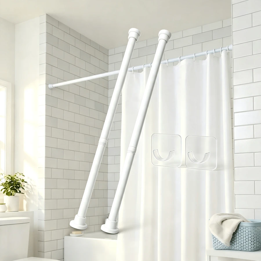 16mm Diameter 83-150cm Drill-Free Thickened Extended Telescopic Rod With 2 Rod Brackets, Suitable For Curtains, Door Curtains, Shower Curtains, Support Rods - White - View 1