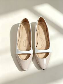 1 Pair Women's Flat Pointed Toe Pumps 2026 Autumn New Style Beige Fashion Commute Solid Color Cutout Flat Pointed Toe Pumps Holiday Wedding Party Outdoor All Season - Beige - View 3