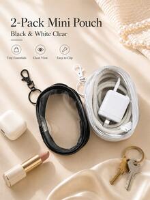 1/2pcs Portable Mini Transparent Zipper Storage Bag With Keychain, Clear Cable Organizer Pouch For Charger, Earbuds, Cables, Keys, Coins And Small Electronic Accessories, Travel Essential - Multicolor - View 11