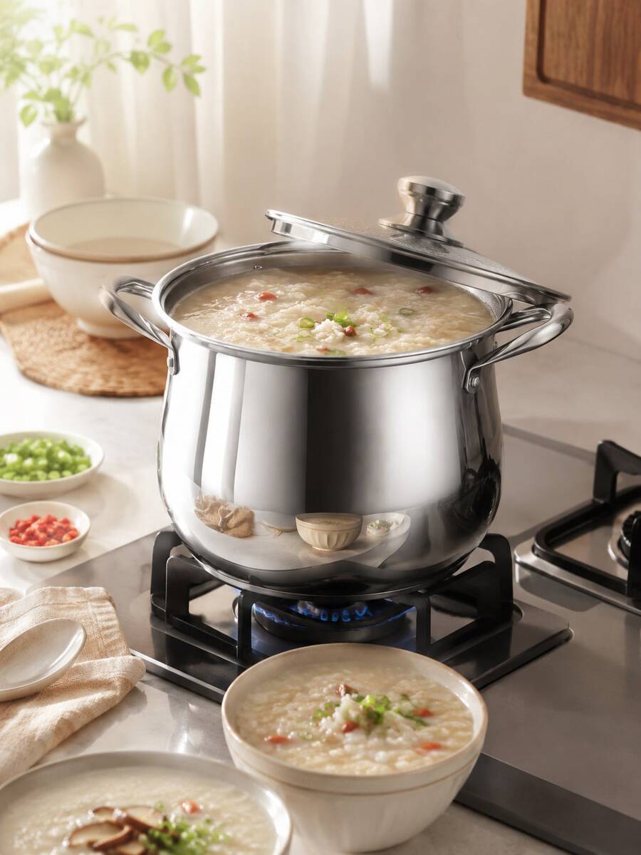 1pc Deep Stainless Steel Hot Pot With Glass Lid, Large Double Handle Cooking & Serving Pot, Suitable For Family Hot Pot, Seafood Boil, Soup And Dinner Party - View 1