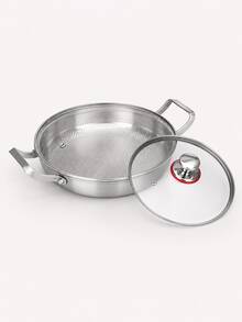 1pc Premium Stainless Steel Frying Pan With Glass Lid, Wide Double Handles Shallow Bottom Cooking Pot, Hammered Interior, Suitable For Seafood, Pasta, Stew, Frying Pan/Cookware, Kitchen Cooking Utensils, Induction Cooktop Compatible Cookware Set - View 9
