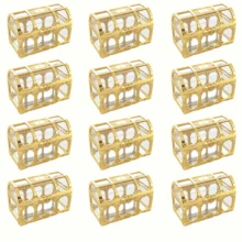 12pcs Mini Pirate Treasure Boxes, Gold Transparent Plastic Boxes With Lids. Suitable For Storing Small Jewelry, Decorations, Household Items, And Party Gift Boxes For Weddings, Birthdays, Halloween, Christmas And Easter. - Gold - View 6