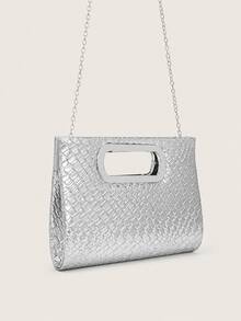 REMANLAND 時尚亮面鱷魚壓紋手提包，奢華女款新款派對手拿包，精緻長款球形包附金屬吊飾，適合搭配華麗晚禮服，完美適用夏季派對、聚會、晚餐、婚禮等場合 - 銀色 - 查看 4