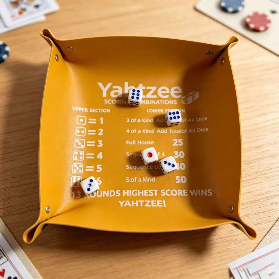 骰子遊戲，PVC皮革容器 + 5顆骰子，適合2人或更多玩家，完美適用於家庭聚會、萬聖節和聖誕派對以及各種場合