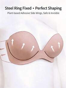1pc Invisible Strapless Adhesive Push-Up Bra, Seamless Tank Top Style Bra, Silicone Breast Pads, Women's Lingerie And Underwear Accessories - Multicolor - View 4