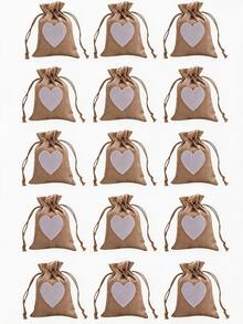 8pcs/15pcs Heart Burlap Drawstring Gift Bags, Small Linen Pouches With Heart Patch, Multi Color Reusable Fabric Treat Bags For Wedding Favor, Bridal Shower, Holiday Party Storage - Diverse - View 25