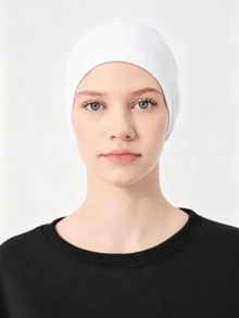 1pc Solid Color Elastic Back Headscarf Hat, Modal Base Layer Beanie, Hair Cover Cap, High Elasticity Hair Cap - White - View 3