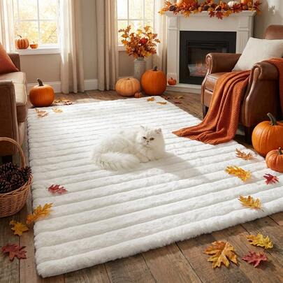 1pc Machine Washable Soft Fluffy Faux Rabbit Fur Decorative Rug, Comfortable Touch, Perfect For Bedroom, Living Room, Study, Office Or Entryway. Use It As A Floor Mat To Easily Create A Cozy And Warm Home Atmosphere. This Plush Rug Not Only Supports Washing, But Also Features A Non-Slip Bottom Design. The Cute Shape Is Suitable For All Seasons, Making It An Ideal Choice For Interior Decoration. Whether As A Minimalist Luxury Rug For The Living Room, An Asymmetrical Shaped Rug For The Bedroom, A Bedside Rug Or A Bathroom Mat, It Can Perfectly Fulfill The Function.