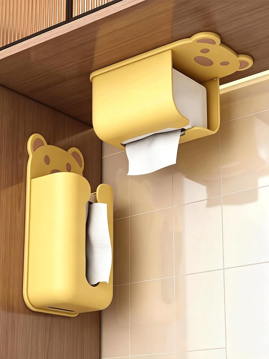Cartoon Tissue Box, Toilet Paper Holder, Bathroom Tissue Storage Rack, Wall-Mounted Tissue Container, Countertop Tissue Dispenser, Space-Saving Tissue Holder, Bathroom Accessories, Kitchen Accessories, Room Decor, Bathroom Storage - View 1