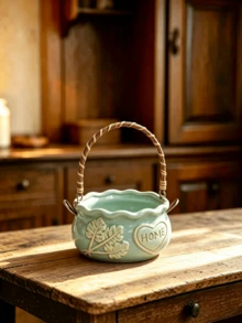 1PC Creative Personalized Succulent Small Handheld Flower Pot Ceramic Embossed Coarse Pottery Breathable Fresh Succulent Plant Gardening Potted Plant Desktop Decoration Home Decor Ornament - A - View 7