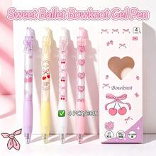 4pcs Pink Heart Ballet Bow Clickable Black Neutral Pens, Student Study Pens, Cherry Bow Sticker Pens For Girls - Love Bow - View 5