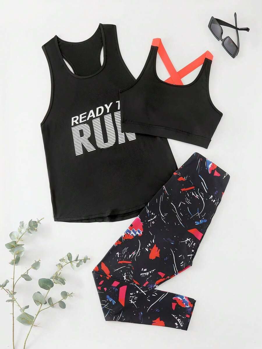 Women's Solid Color Patchwork Minimalist Top And Pants Casual Knit Sports Set - Multicolor - View 1