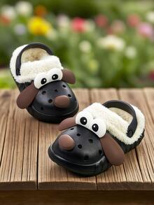 HAHABOBO New Winter Kids Cute Puppy EVA Hollow Out Slippers, Plush Lining, Easy On/Off, Suitable For Boys And Girls, Holiday Gift - Black - View 4