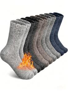 10 Pairs Men's Wool Socks, Thick Warm, Soft Comfortable, Suitable For Winter Hiking And Casual Wear, Mid-Calf Socks/10/6/5/3/1 Pairs - Multicolor - View 1