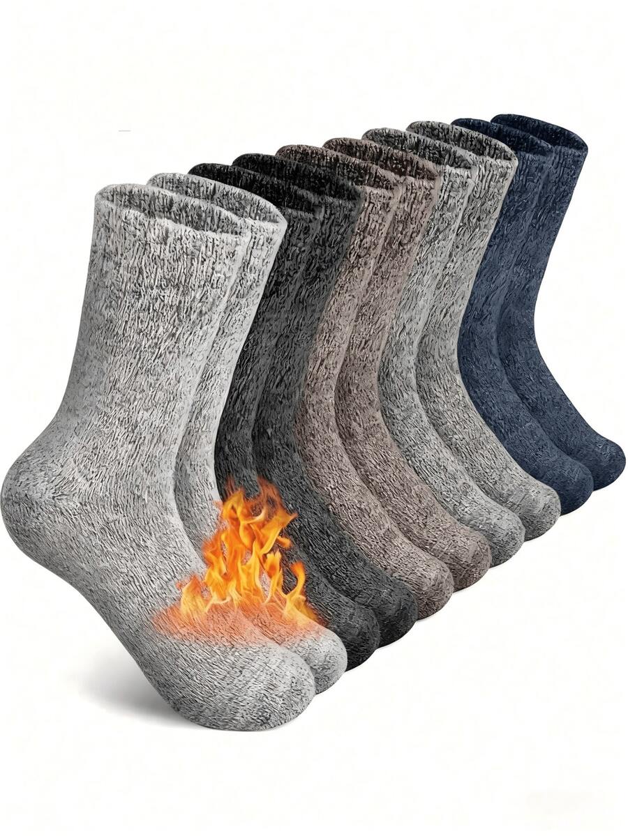 10 Pairs Men's Wool Socks, Thick Warm, Soft Comfortable, Suitable For Winter Hiking And Casual Wear, Mid-Calf Socks/10/6/5/3/1 Pairs - Multicolor - View 1