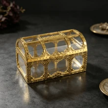 12pcs Mini Pirate Treasure Boxes, Gold Transparent Plastic Boxes With Lids. Suitable For Storing Small Jewelry, Decorations, Household Items, And Party Gift Boxes For Weddings, Birthdays, Halloween, Christmas And Easter. - Gold - View 2
