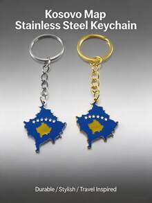 Kosovo Map Stainless Steel Keychain – Durable Travel Inspired Souvenir For Keys, Bags & Gifting - Multicolor - View 3