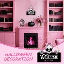 2D Flat Pink Gothic Skull Welcome Sign - Horror Halloween Decor With "Welcome Dead Inside" Message, Suitable For Haunted House, Garden And Gothic Home Decor - Multicolor - View 2