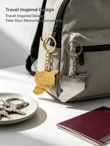 Stainless Steel Map Keychain – Durable Travel Inspired Souvenir For Keys, Bags & Gifting - Multicolor - View 2