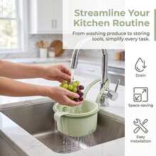 1pc Sink Hanging Strainer Basket, Multi-Purpose Sink Filter Basket, Green | Automatic Press-To-Dump Kitchen Strainer Basket, Space-Saving Faucet Hanging Filter Basket, Suitable For Home Kitchen - Multiple Styles - View 7