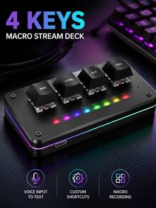 YAIUZGOO 4-Key Macro Keyboard Stream Deck, Built-In Microphone, Customizable Shortcuts, Macro Recording, Voice-To-Text, RGB Lighting Mini Mechanical Keyboard, Suitable For Gaming, Live Streaming, Office Work And Content Creation, Typeless Codex Claude Gemini Vibecoding - View 8