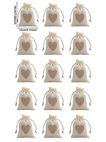 8pcs/15pcs Heart Burlap Drawstring Gift Bags, Small Linen Pouches With Heart Patch, Multi Color Reusable Fabric Treat Bags For Wedding Favor, Bridal Shower, Holiday Party Storage - Diverse - View 24