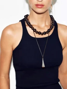 A Set Of Pu Leather Beaded Multi-Layered Women's Casual Necklaces With Tethers, Personalized Daily Drop Pendant Necklaces, And Versatile Commuting. - Multicolor - View 1