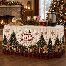 Luxury Christmas Tablecloth, Printed With Gingerbread Man, Christmas Tree And Buffalo Plaid Patterns, Country Farm Style Holiday Polyester Tablecloth, Warm Christmas Party Decoration, Suitable For Dining Room, Family Dinner And Winter Home Decor - A - View 7