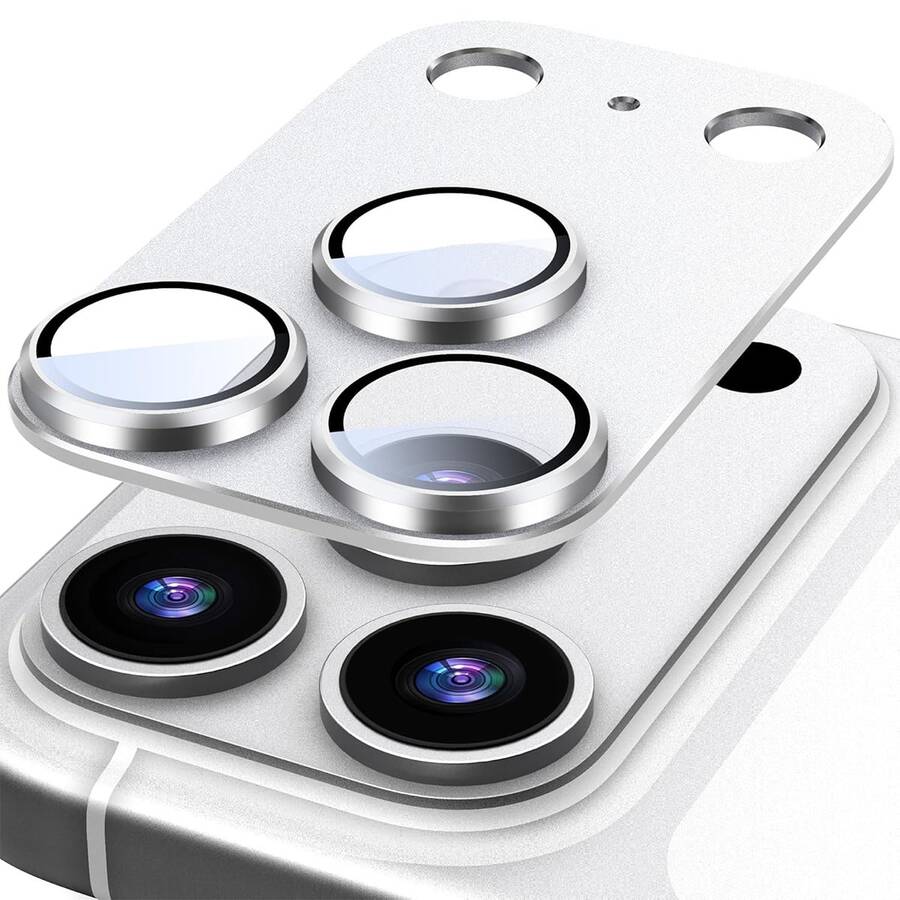 CASECOPS 1PC Camera Lens Screen Protector Compatible With Iphone 17 Pro Max/17 Pro, Silver Color, Not Fragile, Strong Adsorption, Suitable For Phone Cases, Metal Tempered Glass Rear Camera Screen Protector