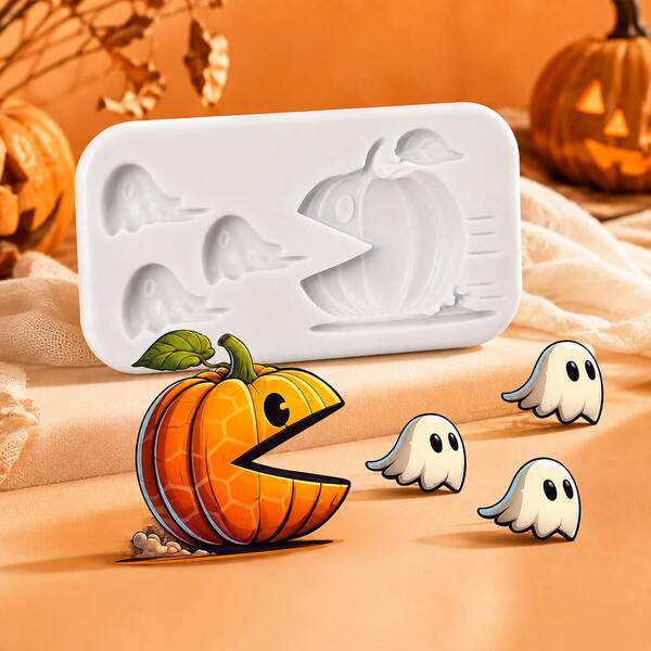 1pc Halloween Pumpkin Ghost Silicone Mold, Candle Mold, Soap Mold, Resin Molds, DIY Soft Pottery Clay Drop Glue Decorative Mold,Plaster Mold, Hand Decorative Art Tools, Multi-Purpose Silicone Mold