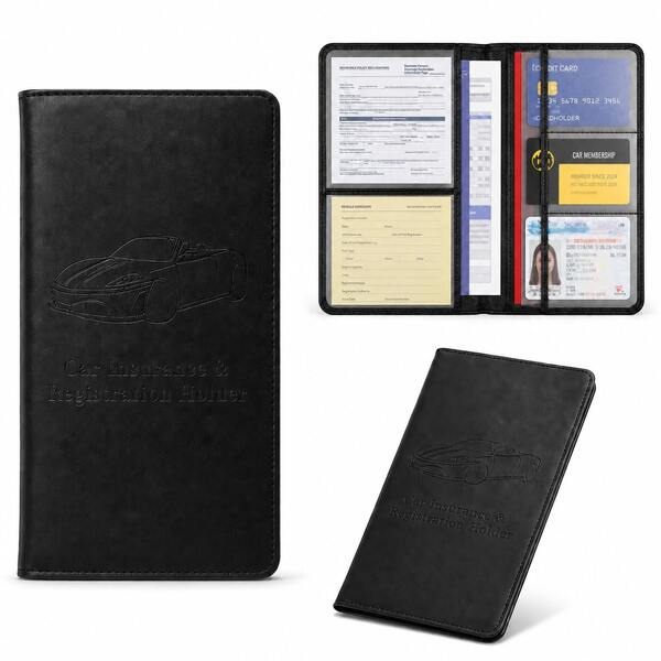 PU Leather Car Registration And Insurance Document Holder, Car Accessories, Car Registration And Insurance Card Holder, Travel Car Document Storage Box Glove Box Organizer Car Insurance Folder, Car Glove Box Organizer Car Miscellaneous Storage Box Organizer, Unisex (Black)