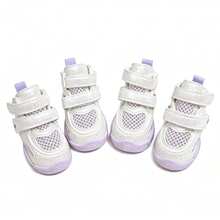 Breathable Mesh Puppy Shoes Soft Sole Wear-Resistant Adjustable Dual Hook & Loop Pet Shoes For Small And Medium Dogs Outdoor Foot Protection - Mauve Purple - View 6