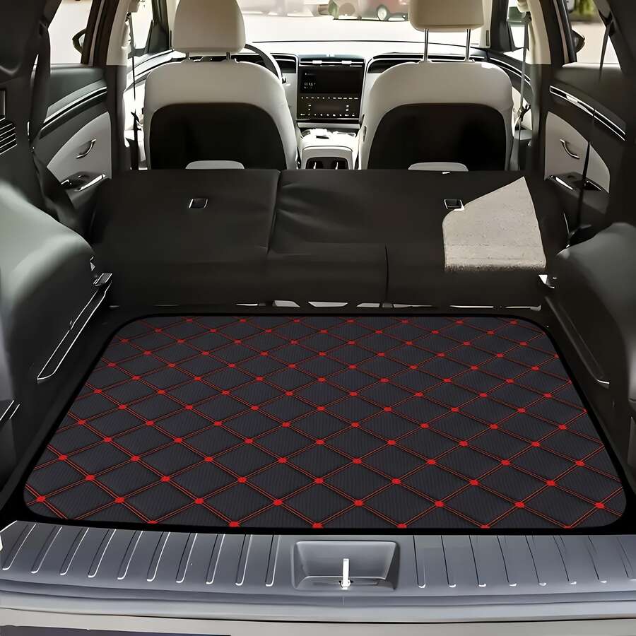 1pc Minimalist Black & Red Line Pattern Car Trunk Mat, Polyester Fiber Material, Multi-Functional Floor Mat - Suitable For Most Car Models, Can Also Be Used As A Placemat; Practicality And Fashion Coexist! Excellent Value For Money. Get It Now, Add An Essential Accessory To Your Car! - A - View 1