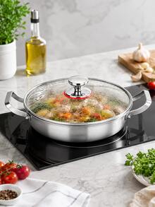 1pc Premium Stainless Steel Frying Pan With Glass Lid, Wide Double Handles Shallow Bottom Cooking Pot, Hammered Interior, Suitable For Seafood, Pasta, Stew, Frying Pan/Cookware, Kitchen Cooking Utensils, Induction Cooktop Compatible Cookware Set - View 6